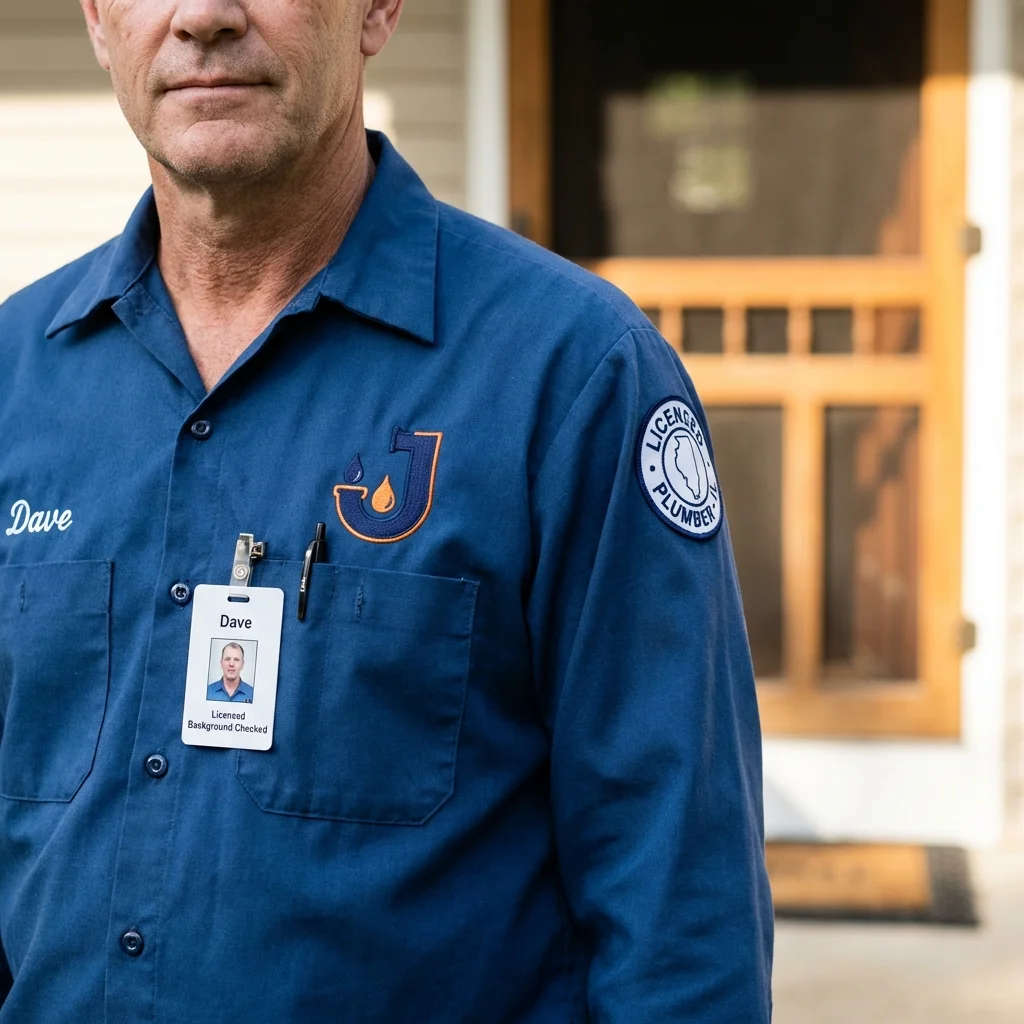 Licensed plumber showing ID badge in West New York, NJ