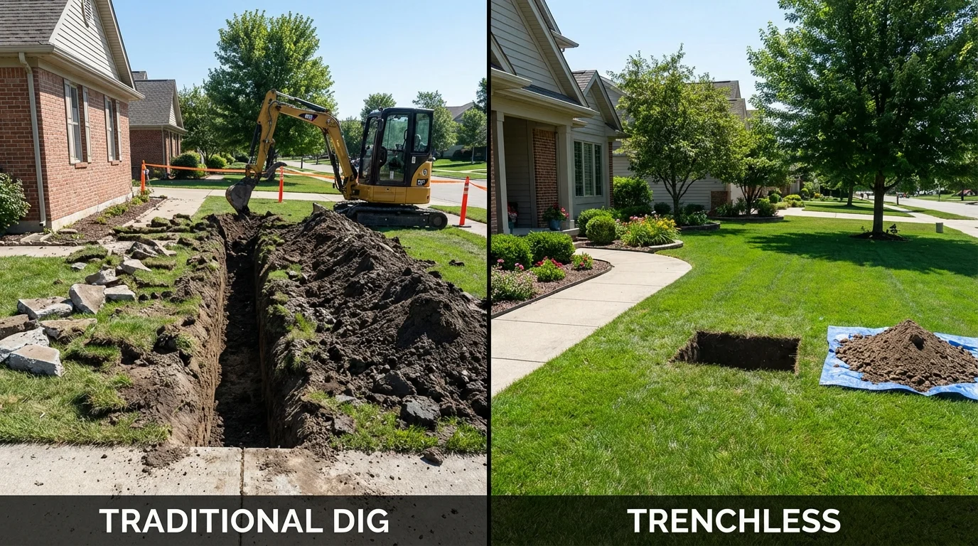 Trenchless sewer repair with minimal yard damage versus traditional excavation in West New York, NJ